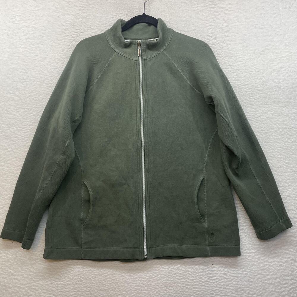 Tommy Bahama Jacket Mens XL Green Full Zip Stand Collar Knit Cotton Blend Casual